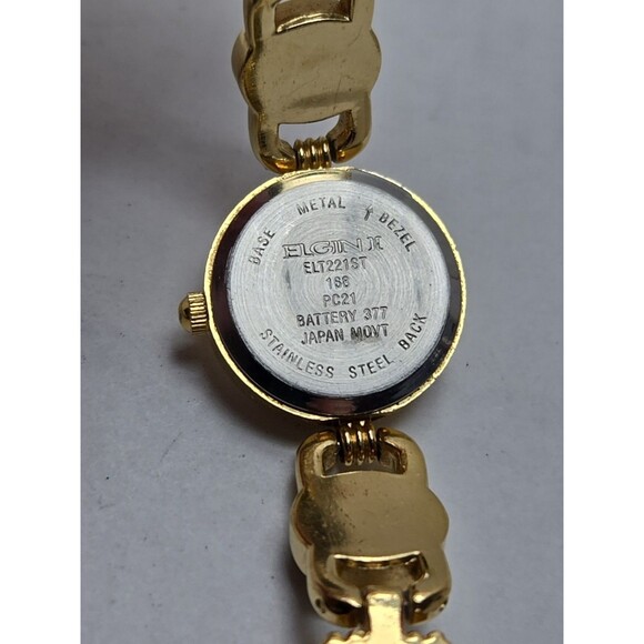 Elgin II Womens Gold Tone Jade Color Bracelet Watch MOP Dial Quartz New Battery - Picture 10 of 10